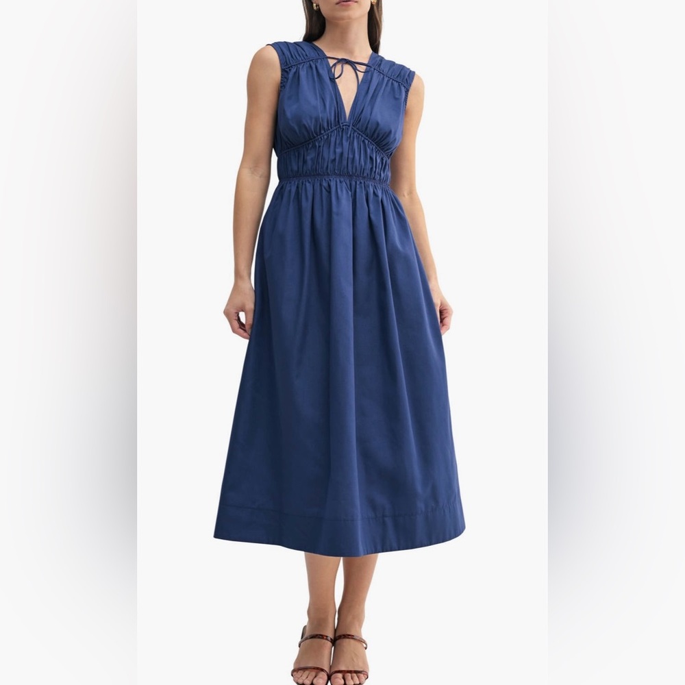 Mila Mae Tie Neck Midi Dress in Navy